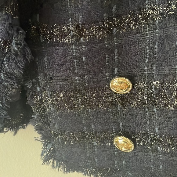 NWT Karen Millen Tweed Gold Button Cropped Frayed Edge Jacket - Picture 4 of 5